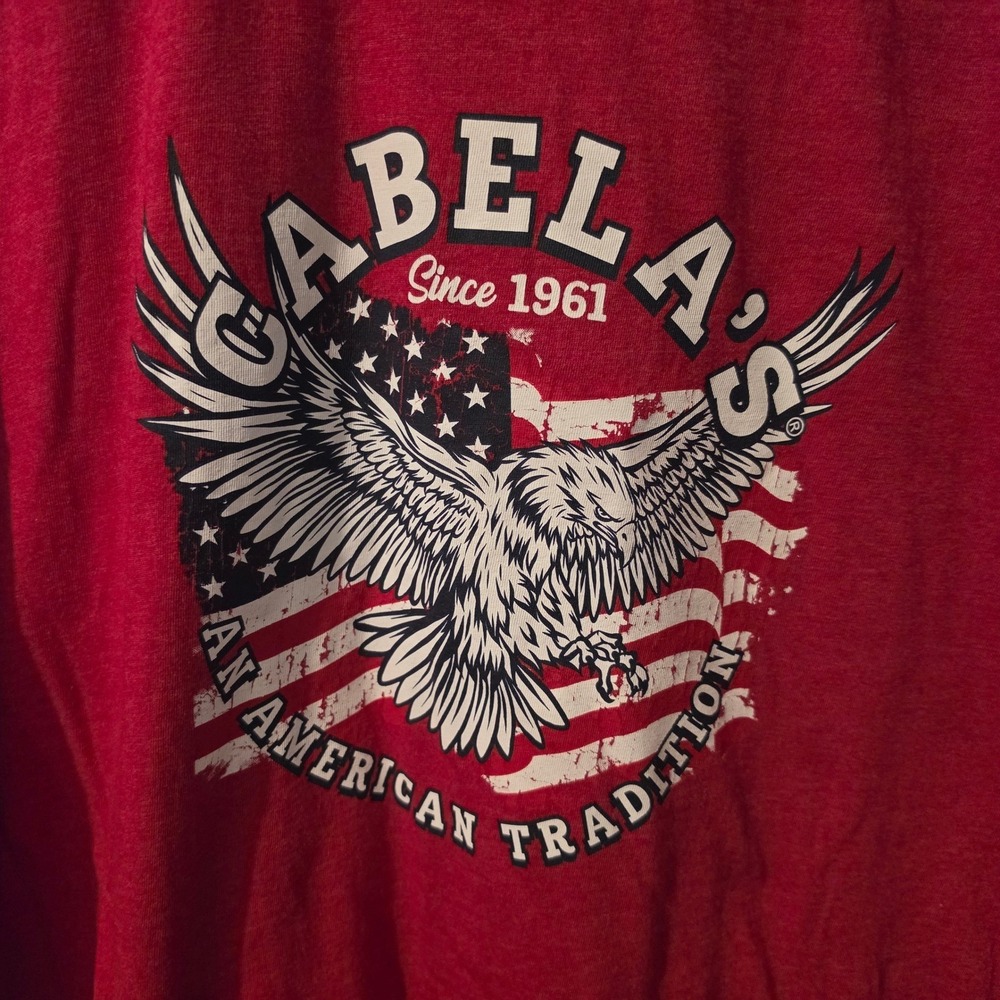 Cabela's Mens Red Graphic T-Shirt XL American Tradition Eagle Flag Patriotic - Picture 3 of 7